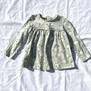 Mayoral Long Sleeve Cat Print Babydoll Shirt Girls 18 Months Green Top